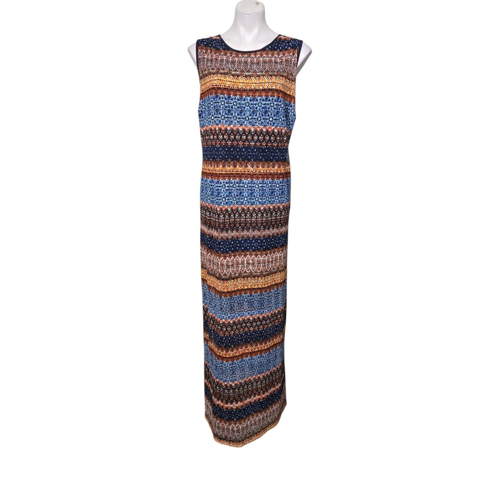 Cato Woman Maxi Dress 22/24 WP Blue Orange Geometric Stripe Sleeveless casual